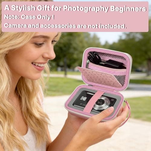 Comecase Hard Camera Case for KODAK PIXPRO FZ55 FZ45, Shockproof Digital Camera Bag with Accessory Mesh Pocket, Small Vlogging Camera Case, Portable Travel Carrying Pouch for All Ages, Pink - Thumbnail 6