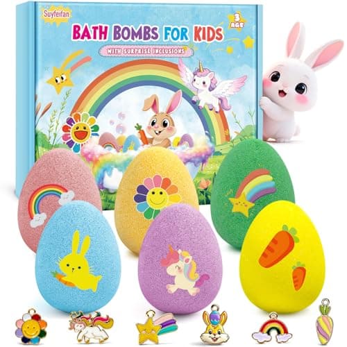 SUYFEIFAN Bath Bombs for Kids with Toys Surprise Inside, Handmade Dinosaur Egg Bubble Bath Set, 6-Pack Natural Organic Kids Bath Bomb Fizzies, Birthday Gifts for Boys Girls Ages 3-12 - Image 1