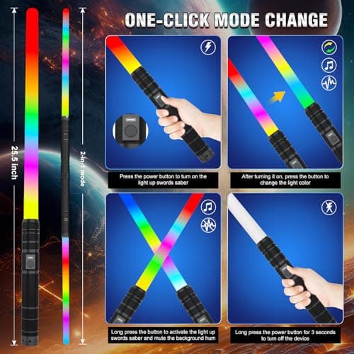JOINBO Light Up Swords Saber for Kids and Adults,Boys Metal Hilt Sword Toys for Halloween Dress Up Party, Xmas Present,Galaxy War Fighters and Warriors-Black - Thumbnail 6