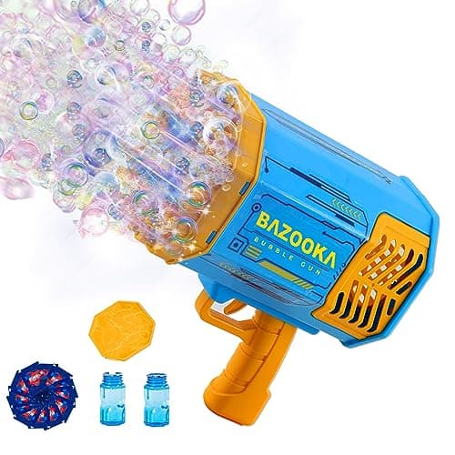 Petrella Toys Bubble Gun Bazooka Bubble Machine Gun 69 Hole Bubble Blaster Blower with Colored Lights Gifts for Kids Adults Outdoor Wedding Birthday Party Blue