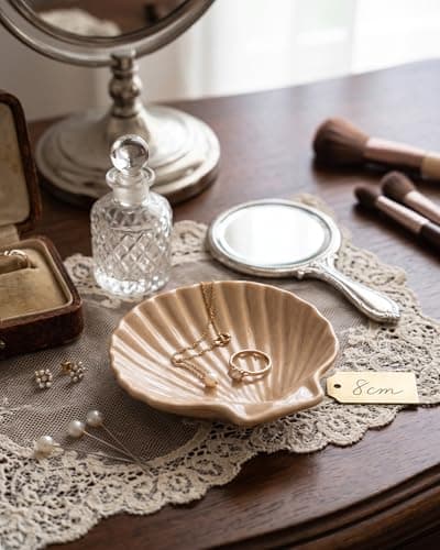 MUMREUES Ceramic Jewelry Tray Small Trinket Dish Shell Ring Holder Dish Decorative Jewelry Plate Bowl Organizing Rings Earrings Necklaces Keys Cute Room Decor Aesthetic Gifts for Mom - Thumbnail 5