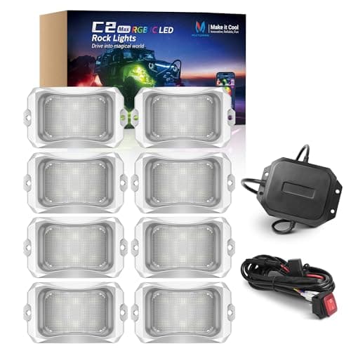 MICTUNING C2 MAX RGB+IC Rock Light with White Housing - 8 Pods Chasing Color Underglow Lights Kit, Dynamic Lighting Modes, APP Control, IP68 Waterproof, DIY Effect, Up to 24pods Extensible