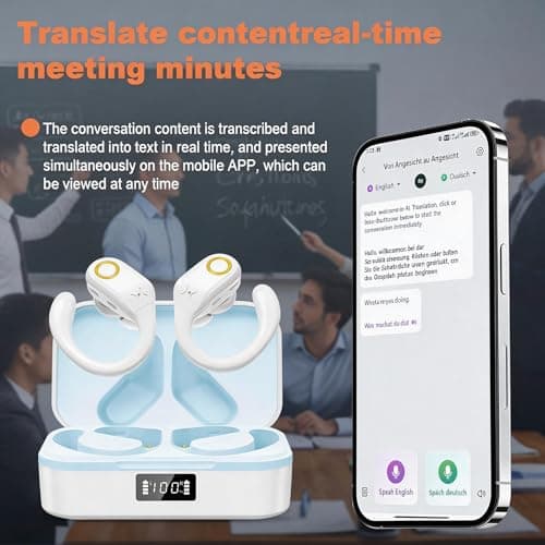 AI Translation Earbuds Real Time 145 Languages Noise Cancelling Headphones 60H Playtime Translator Audifonos Traductores Inglés Español, Translating Ear Buds for Business, Travel, Meeting, Learning - Thumbnail 3