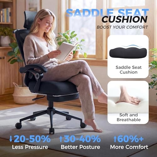 Ergonomic Office Chair with Footrest - Adjustable Lumbar Support & Headrest, 90-160° Reclining Mesh Back Computer Chair - Home Office/Gaming, 350lbs Capacity - Thumbnail 5