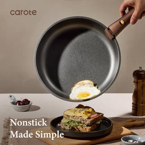 CAROTE 21pcs Pots and Pans Set, Nonstick Cookware Set Detachable Handle, Induction Kitchen Cookware Sets Non Stick with Removable Handle, RV Cookware Set, Oven Safe, Brown - Thumbnail 3