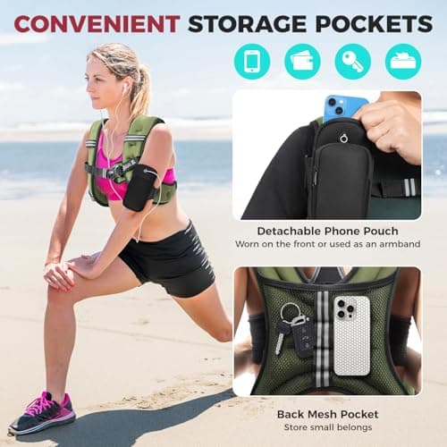 BAGAIL Comfort-Fit Weighted Vest for Woman, Even Weight Distribution, Faster Weight Loss, No-Chafe or Bounce for Walking & Running with Detachable Phone Pouch & Reflective Stripes (Available 5-30lbs) - Thumbnail 5