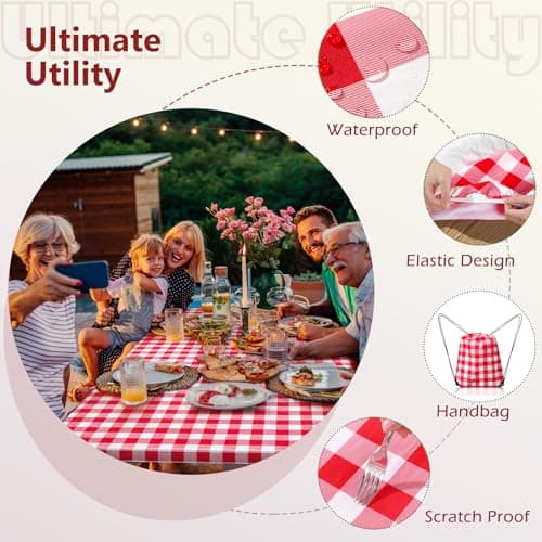 Nimalpal Picnic Table Cover with Bench Covers and Bag, Camping Essentials Camping Table Cover with Elastic Edges, 72x30 Inches 3 Pcs Set (Red) - Thumbnail 4