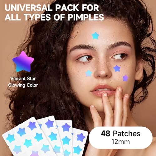 Dazzlook Cute Blue Star Pimple Patch with Salicylic Acid, Hydrocolloid Pimple Stickers Iridescent Colors 48 Pcs, Fashion Zits Blemishes Breakouts Patches - Thumbnail 3