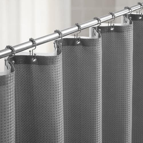 Lameirose Grey Shower Curtain and Liner Set, 3 in 1 Waffle Shower Curtain Set with 12 Double Sided Shower Curtain Hooks, Fabric Shower Curtains for Bathroom 72 x 72
