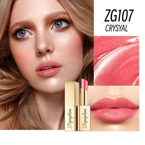Depuplum Peach Pink Red Shimmer Lipstick for Women Moisture Tinted Lip Balm Nourish Lip Gloss Cruelty Free Glitter Lip Stick (ZG107 Candy -Peach Pink) - Thumbnail 3