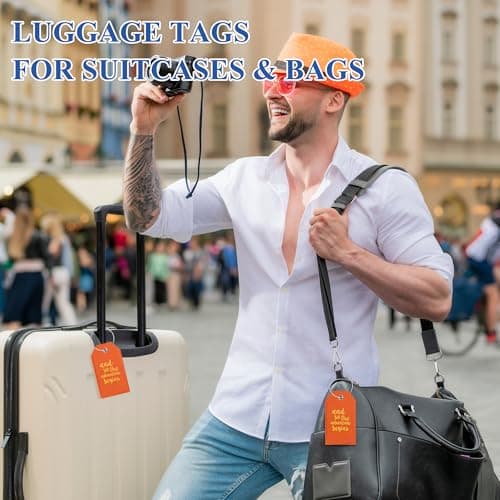 Luggage Tag & Initial Baggage Tags for Suitcases Leather Bag Tags for Backpacks Handbag School Instrument with Name ID Label Travel Essentials, Unique Fun Orange Personalized Luggage Tags 2 Pack - Thumbnail 4