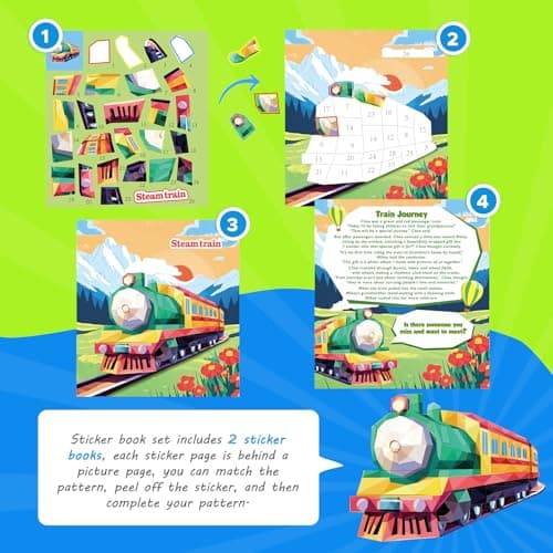 2PCS Paint by Number Sticker Book - Kids Crafts & Acitivity Puzzles Book for Ages 4-10,Mess-Free Travel Toys for Road Trip & Airplane,Perfect Gifts & Basket Stuffers for Kids - Thumbnail 4