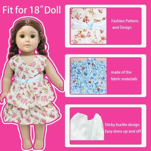 5 Set American 18 inch Doll Clothes and Accessories for Girl Dolls Including Fashion Dress Casual Daily Outfits Swimsuits Summer Clothing (NO Doll) - Thumbnail 3