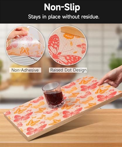Cooyes Drawer & Shelf Liner for Kitchen Cabinets Non-Adhesive Waterproof Oilproof Reusable Washable Shelf Paper for Refrigerator, Cupboard, Dresser, Easy to Cut (Red Butterfly, 17.7" W x 78.7" L) - Thumbnail 4