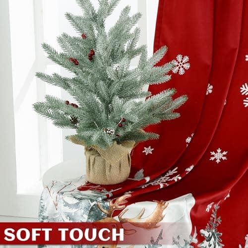 CAROMIO Christmas Red Curtains for Living Room 2 Panels, Velvet Long Curtains 95 Inch, Floral Holiday Decoration Panels, Room Darkening Curtains Thermal Insulated（Reindeern, 52 x 95 Inches, 2 Panels） - Thumbnail 3