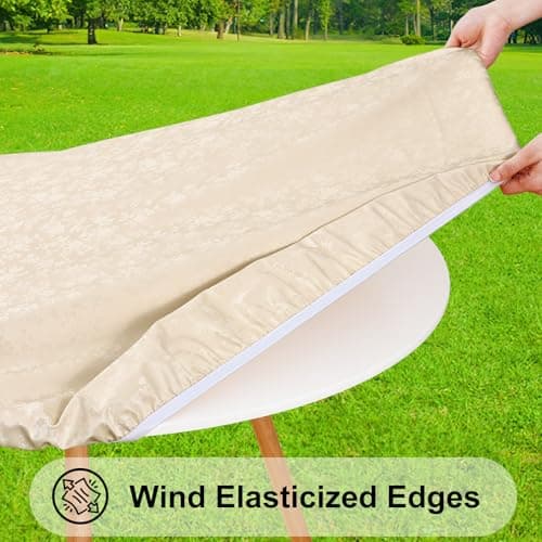 Smiry Round Picnic Tablecloth, Elastic Waterproof Fitted Heavy Duty Vinyl Tablecloths for 45"-56" Tables, Wipeable Washable Table Cover for Kitchen, Dining, Camping, Outdoor, Beige - Thumbnail 3