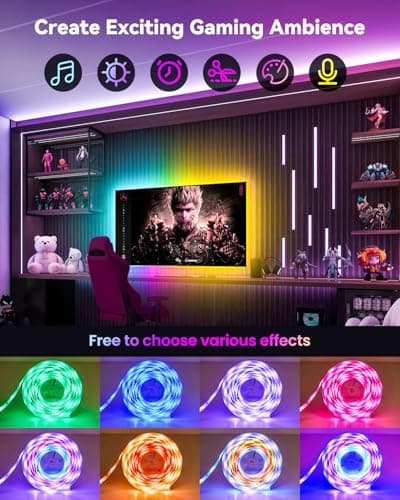 Pak RGB+IC LED Strip Lights for Bedroom & TV, 32.8ft Smart Lights with Remote APP Control, DIY 16 Million Colors, Music Sync Color Changing LED Lighting, 44 Scene Modes, Work with Alexa & Google - Thumbnail 3