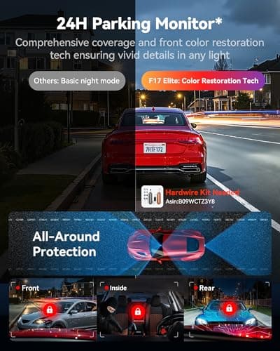 REDTIGER F17 Elite 4K Dash Cam 3 Channel, STARVIS 2 IMX678 & IMX675, 128GB Card, Full Night Color, 4K+2.5K+1080P Front and Rear Inside, Voice Control, 5GHz WiFi-30MB/s Download, GPS, HDR, Parking Mode - Thumbnail 4