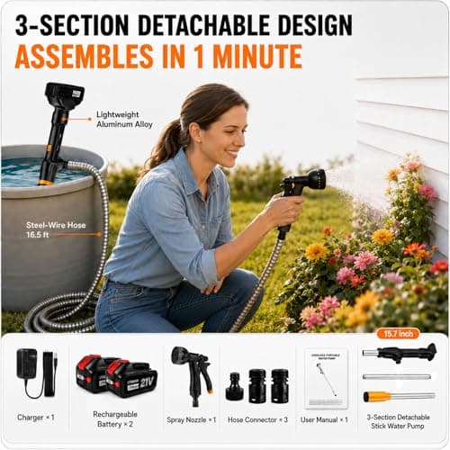 Cordless Stick Water Transfer Pump 770 GPH wih 2x4.0Ah Batteries - Thumbnail 4