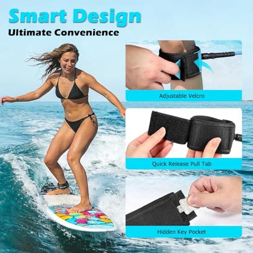 Mellbree Surfboard Leash, 10ft 7mm Premium Boogie Board Leash SUP Leash, Double-Side Rotatable Wirst Strap Paddleboard Rope Flexible for Leg Ankle Longboard Shortboard Stand-up Accessories - Thumbnail 5