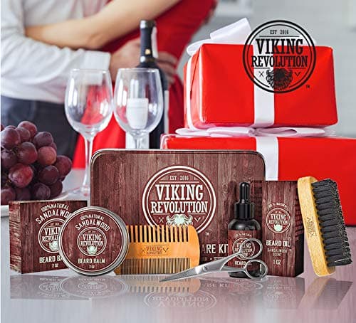 Viking Revolution Ultimate Grooming Kit for Men - Boar Brush, Wood Comb, Sandalwood Balm & Oil, Scissors for Beard & Mustache - Thumbnail 3