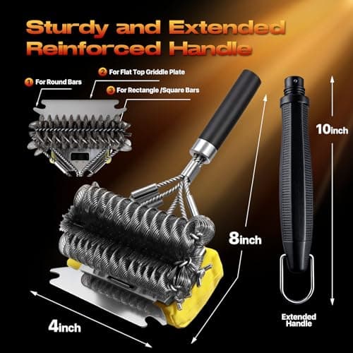Professional 3-in-1 Grill Brush and Scraper with Safety Second Sweep Sponges - 18" Detachable Long Handle BBQ Cleaner for Heavy Duty Grime - Ideal Father's Day Grilling Gift for Me (Black) - Thumbnail 3