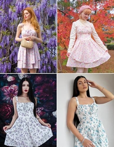 Scarlet Darkness Floral Mini Corset Dress for Women Teens Summer Vacation Short Dresses White Purple Floral L - Thumbnail 6