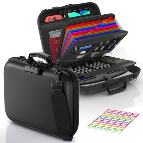 Nacial Fireproof Document Box with Lock & Shoulder Strap, Hard-Shell Fireproof File Organizer with 13 Pocket Accordion File Folder, Portable Safe Storage for Important Documents, Laptop, Black