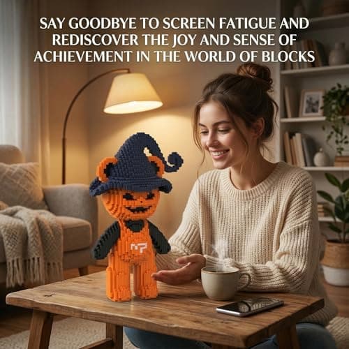 SehrKlug 14.96" Pumpkin Witch Teddy Blocks Bear Building Bricks Set, Micro Blocks Challenge for Adults, Ages 14+, Collectible Decor for Bedroom, Office or Bookshelf, Screen-Free Stress Relief Gift - Thumbnail 5