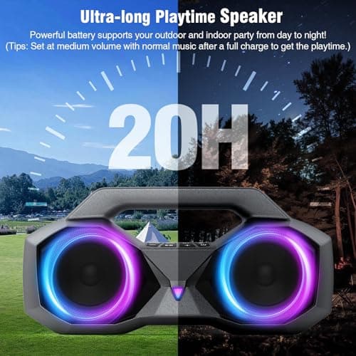KMAG Bluetooth Speaker Wireless, 80W Loud Speaker with Deeper Bass, IPX7 Waterproof, 20H Playtime, Cool Lights, TWS, Portable Speaker for Home, Outdoor, Workshop, Party, Gift for All (Sliver) - Thumbnail 5
