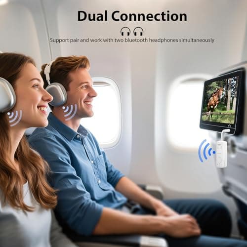Sunitec Bluetooth 5.3 Transmitter for Airplane Connect 2 Headphones or Airpods: Wireless Plane Adaptor with 3.5mm AUX Audio Jack for Flight Airline Travel Gym - Support aptX HD Adaptive 35Hrs Lasting - Thumbnail 3