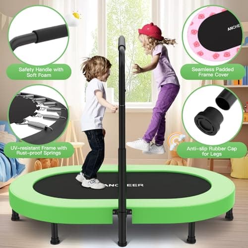 ANCHEER 56" Double Mini Trampoline for Kids, Mini Rebounder with 5-Level Adjustable Handle, Parent-Child Trampoline for Kids, Max Load 220lbs, Fun for Indoor/Outdoor - Thumbnail 4