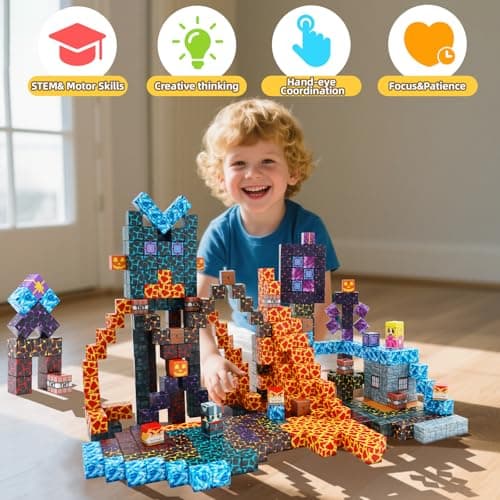 LionFuny150PCS Magnetic Blocks, Magnetic Building Blocks, Magnet Blocks for Kids Age 3-5 4-8 8-12, STEM Sensory Educational Magnet Stacking Toys Boys Girls Gifts - Thumbnail 2
