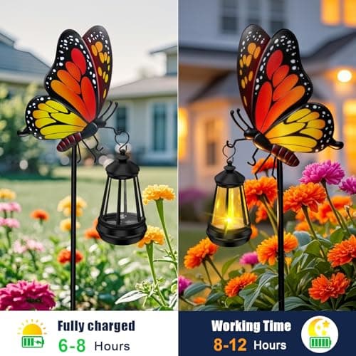 Solar Lights Outdoor Waterproof Butterfly Garden Decor,32.28in Garden Butterfly Stakes with Solar Lights,Birthday Gifts for Women Mom,Metal Decorative Lights for Yard Art Outside Patio Porch Lawn - Thumbnail 5