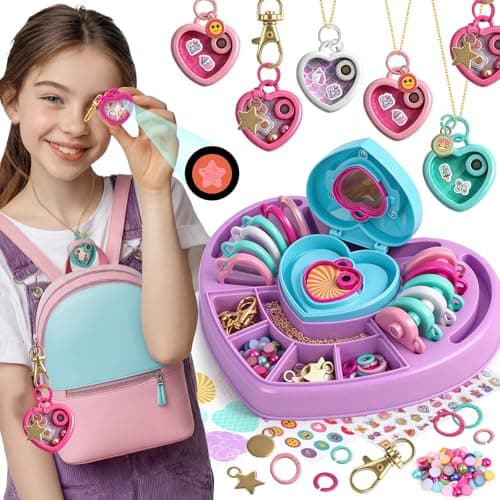 DIY Heart Locket Keychain Making Kit with Magic Zoom Beads, Gifts for Girls Ages 5 6 7 8 9 10, Toys for Girls Bag Charms Craft Set for Backpacks, Purses, Handbags, Valentines Party Favors Classroom - Image 1