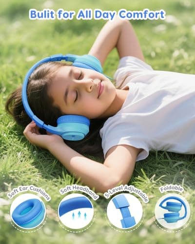Acer Kids Headphones, 74/85/94dB Volume Limiter, Foldable Wired Over Ear Headphones for Travel, 3.5mm Jack, Toddler Headphones for School, iPad, Chromebook, Tablet, Blue - Thumbnail 5