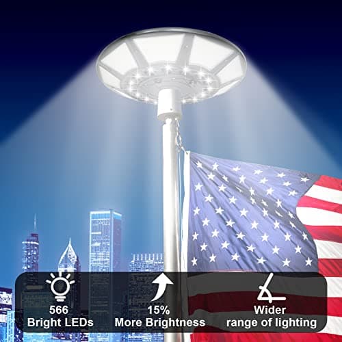 Solar Flagpole Light – 566 LEDs, 10,000mAh Battery, 32cm Solar Panel for 50% More Coverage, UFO Design for 15-25 ft Flagpoles, Ideal for Patriotic Displays & Outdoor Decoration - Thumbnail 4