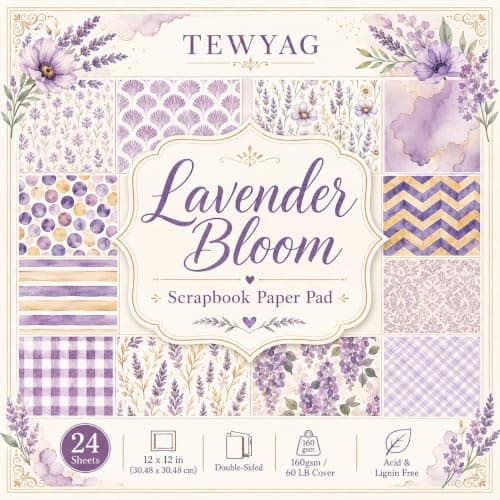 12x12 Scrapbook Paper & Scrapbooking Supplies, Lavender Double-Sided Patterned Cardstock Pad, Decorative Craft Sheets for Junk Journal & Photo Album, 24 Sheets - Image 1
