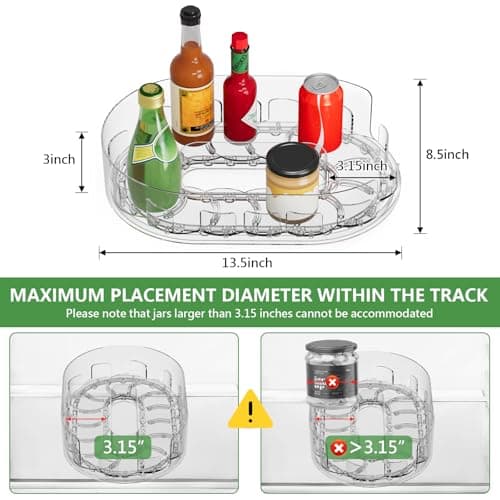 Holinwa Lazy Susan Organizer for Refrigerator, 13.5'' x 8.5'' Clear Rectangular Turntable Fridge Organizer for Condiments in Refrigerator, Cabinet, Pantry, or Kitchen Countertop (1 Pack) - Thumbnail 3