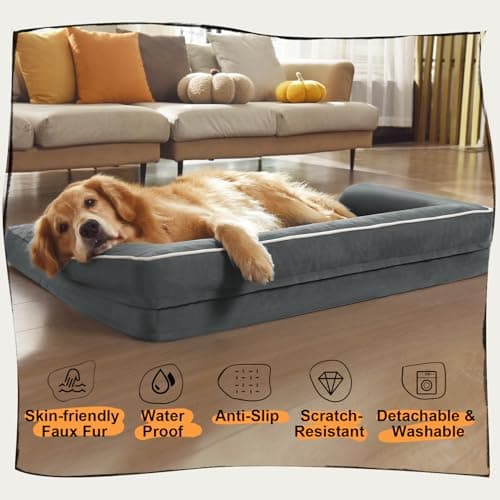 Small Dog Bed Waterproof Orthopedic Dog Beds for Medium Sized Dogs Comfy Pet Cat Bed with Sides, Washable Removable Cover - Thumbnail 6