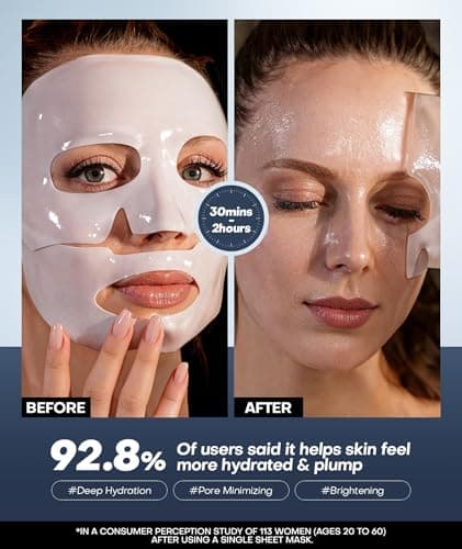 Radiant Glow Collagen Face Mask - Real Deep Overnight Face Masks Skincare with Hyaluronic Acid, Galactomyces Ferment & Vitamin E, Facial Mask for Hydrating, Firming, Plumping & Anti-Aging - 34g x 5ea - Thumbnail 3