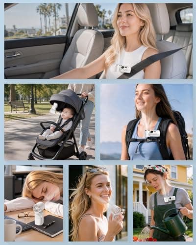 Mini Clip on Fan Handheld, 3000mAh Rechargeable Portable Fan with LED Display, 3-in-1 Personal Cooling Fan, 5 Speeds Quiet USB C Fan for Stroller Desk Travel Camping Office for Women Men Kids, White - Thumbnail 2