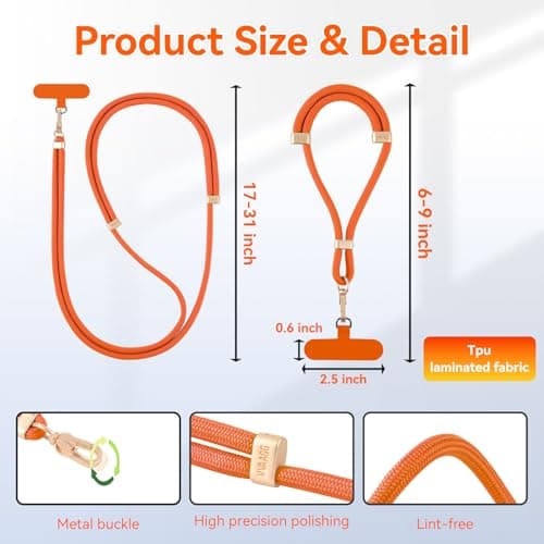 VVAAGG Cell Phone Lanyard for iPhone: Crossbody Phone Strap Adjustable Neck Wrist Strap Anti Theft Long Lanyard Travel Essential for Women Most iPhone and Android Smartphones - Thumbnail 3