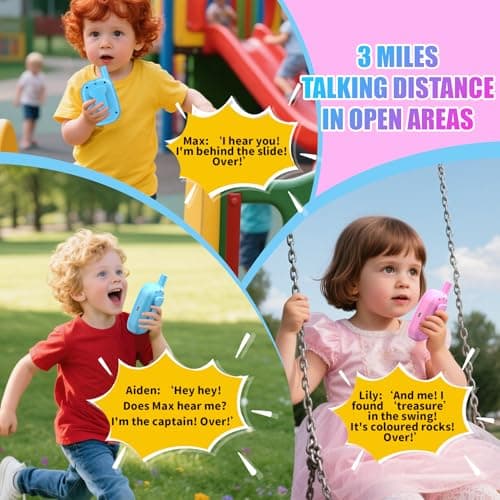 Walkie Talkies for Kids 2 Pack Rechargeable with 3 Miles Long Range, Toddler Walkies Talkies Pink Bule Toys Birthday for 3-8 Years Old Boys Girls for Outdoor Games Camping Hiking - Thumbnail 3