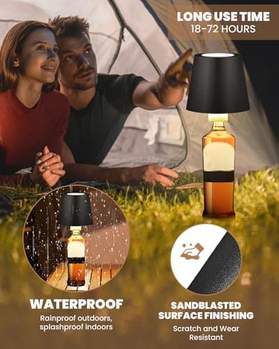 JCHPZR 2 Pack Cordless RGB Table Lamp,Wireless Bottle Lamp,3 Level Dimming & RGB Cycle LED Portable Desk lamp,5000mAh Rechargeable Battery,Waterproof Outdoor,for Bedroom/Bars/Camping(Black) - Thumbnail 6