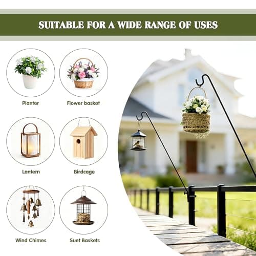 MIXXIDEA Extended Fence Deck Hook Rail Heavy Duty Bird Feeder Hook, Adjustable Plant Bracket for Bird Feeders, Planters, Suet Baskets, Lanterns, Wind Chimes and More - Thumbnail 4