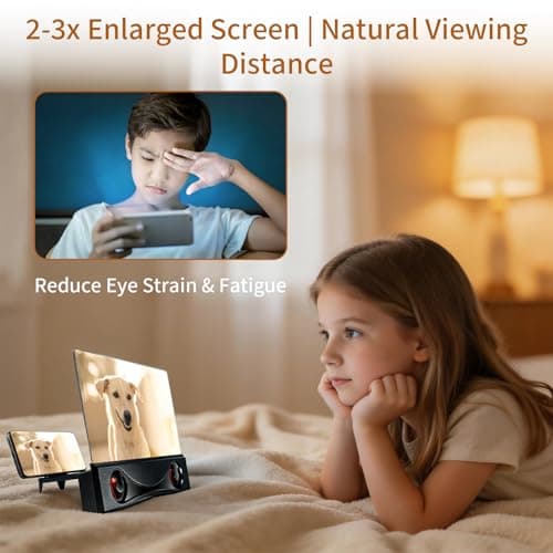 12" Phone Screen Magnifier with Speaker Mini 3D HD Foldable Amplifier for Movies & Gaming-Portable Home Theater Clear Audio,Supports All Smartphones for Family,Seniors,Travel - Thumbnail 3