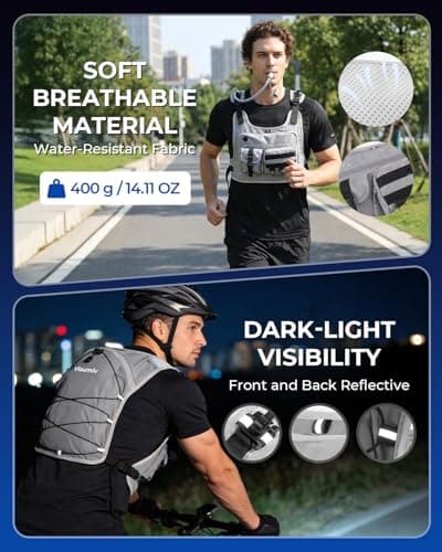 Running Vest for Women Men, Hydration Water Backpack with Adjustable Straps, Lightweight & Breathable Design, Reflective Chest Pack with 2L Water Bladder, Ideal for Running, Hiking and Cycling, Grey - Thumbnail 5