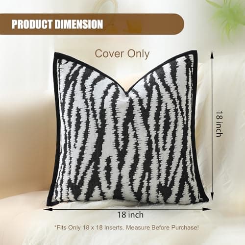 OLSUNOR Black and White Pillow Covers, 18x18 inch Striped Decorative Throw Pillow Covers w/Invisible Zipper & Velvet Flange Edge, Soft Chenille Jacquard Accent Pillow for Mother's Day, Home Decor - Thumbnail 6