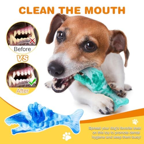 BoYoYo Tough Dog Toys for Aggressive Chewers 2 Pack, Indestructible Dog Toys to Keep Them Busy, Beef Flavor, Nylon Dog Chew Toys for Small, Medium and Large Dogs, Blue & Green - Thumbnail 4
